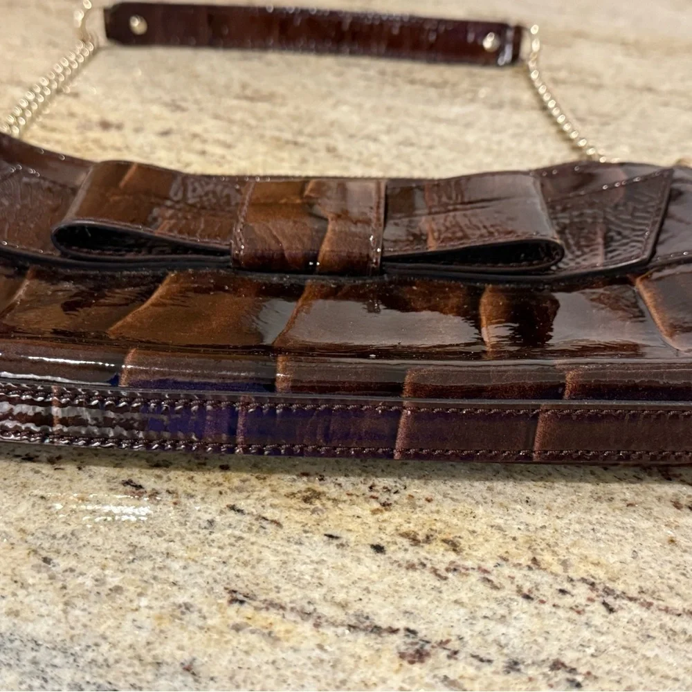 Kate Spade Knightsbridge Byrd Clutch Handbag Chestnut Brown Patent Leather